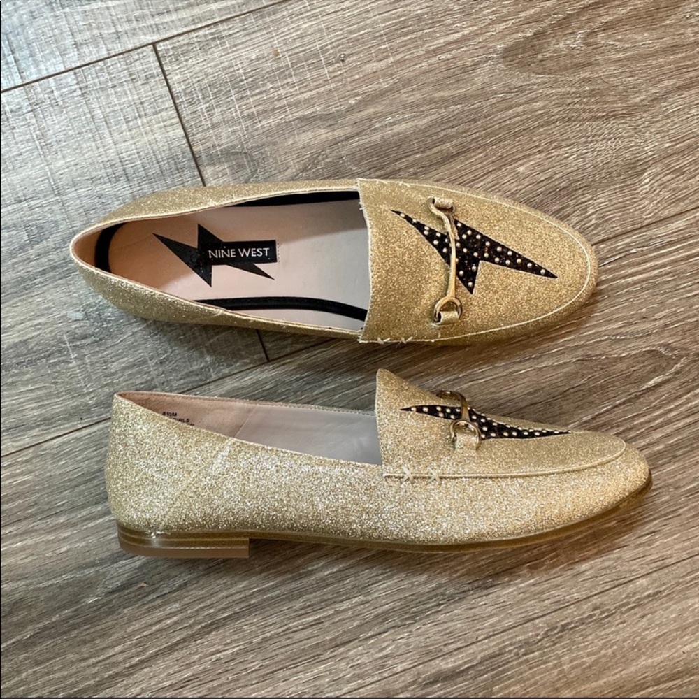 Nine West | Sparkly Gold Black Lightening Loafers